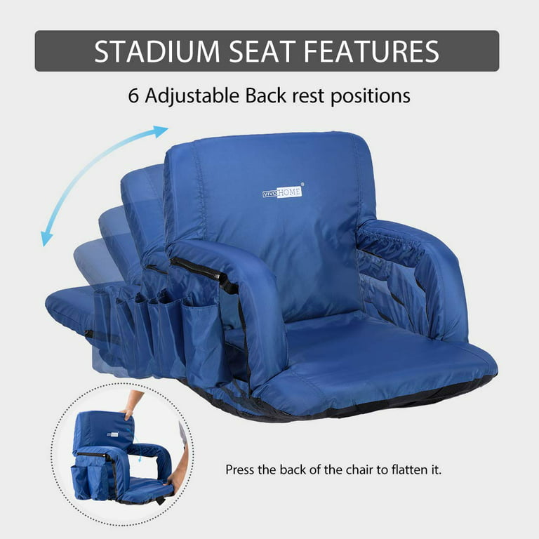 Thyle 2 Pcs Stadium Seats Cushion 20 Inch Wide Folding Floor Bench Seats  Waterproof Cushion Chair for Bleacher with Back Support, 6 Reclining