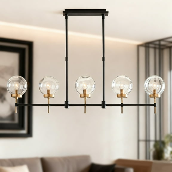 Amber Glow Linear Mid-Century Modern Two-Toned Glass Chandelier,Light Fixtures for Dining Room,Living Room Chandelier,Hanging Lights for Living Room,Dining Area Chandelier