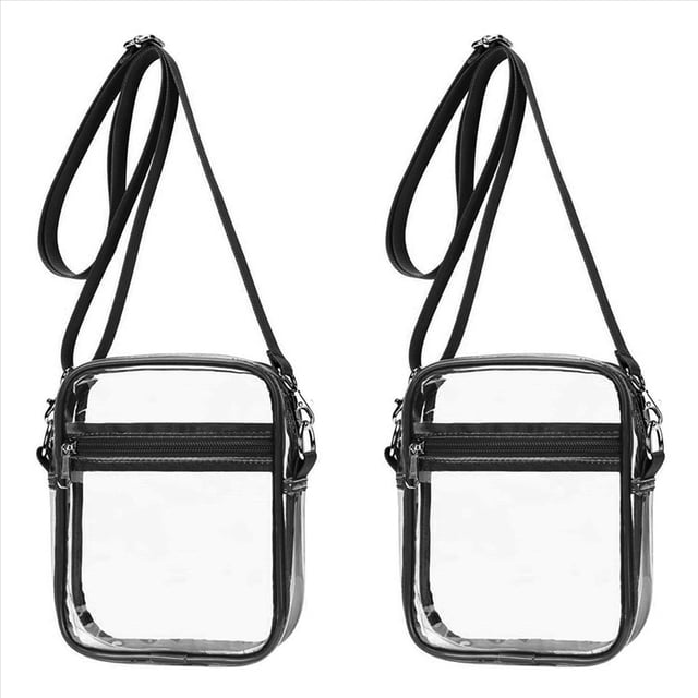 2X Bolso Transparente Aprobado por el Estadio, Monedero Transparente con Correa Ajustable para el Hombro para Deportes Al Aire Libre, Negro