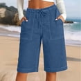 thumbnail image 2 of Byworldtasic Women's Soft Stretch Denim Drawstring Shorts Casual Bermuda Jean Shorts with Deep Pockets, 2 of 7
