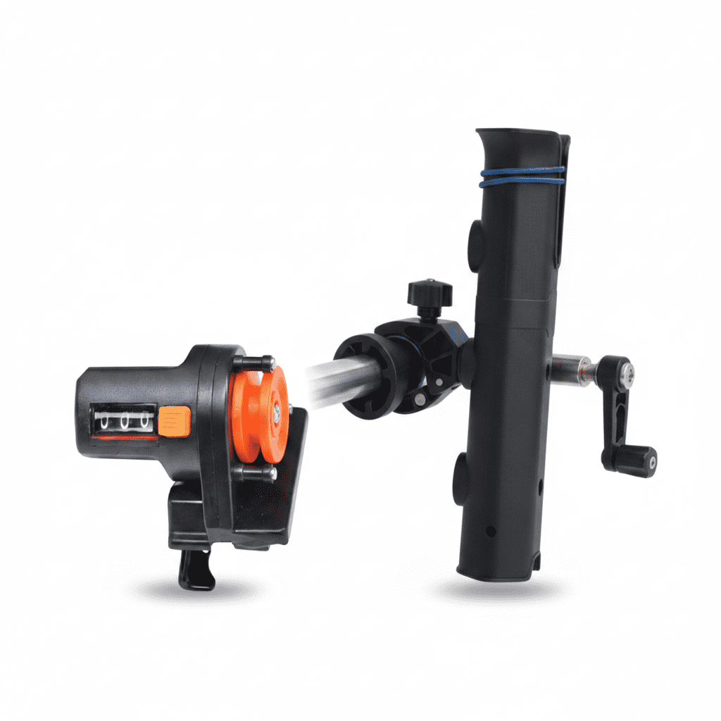 GARENDE Fishing Line Meter Counter Clamp-on Stainless Steel Boat Rod Holder Open Top Tubulars Body for Anglers Owners