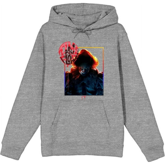 It Chapter 2 Pennywise Time To Float Adult Heather Gray Long Sleeve Hoodie-Medium