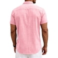 thumbnail image 4 of Qwertyu Hawaiian Shirt for Men Summer Cotton Linen Solid Casual Mens Short Sleeve Button Down Shirts Pink XL, 4 of 4