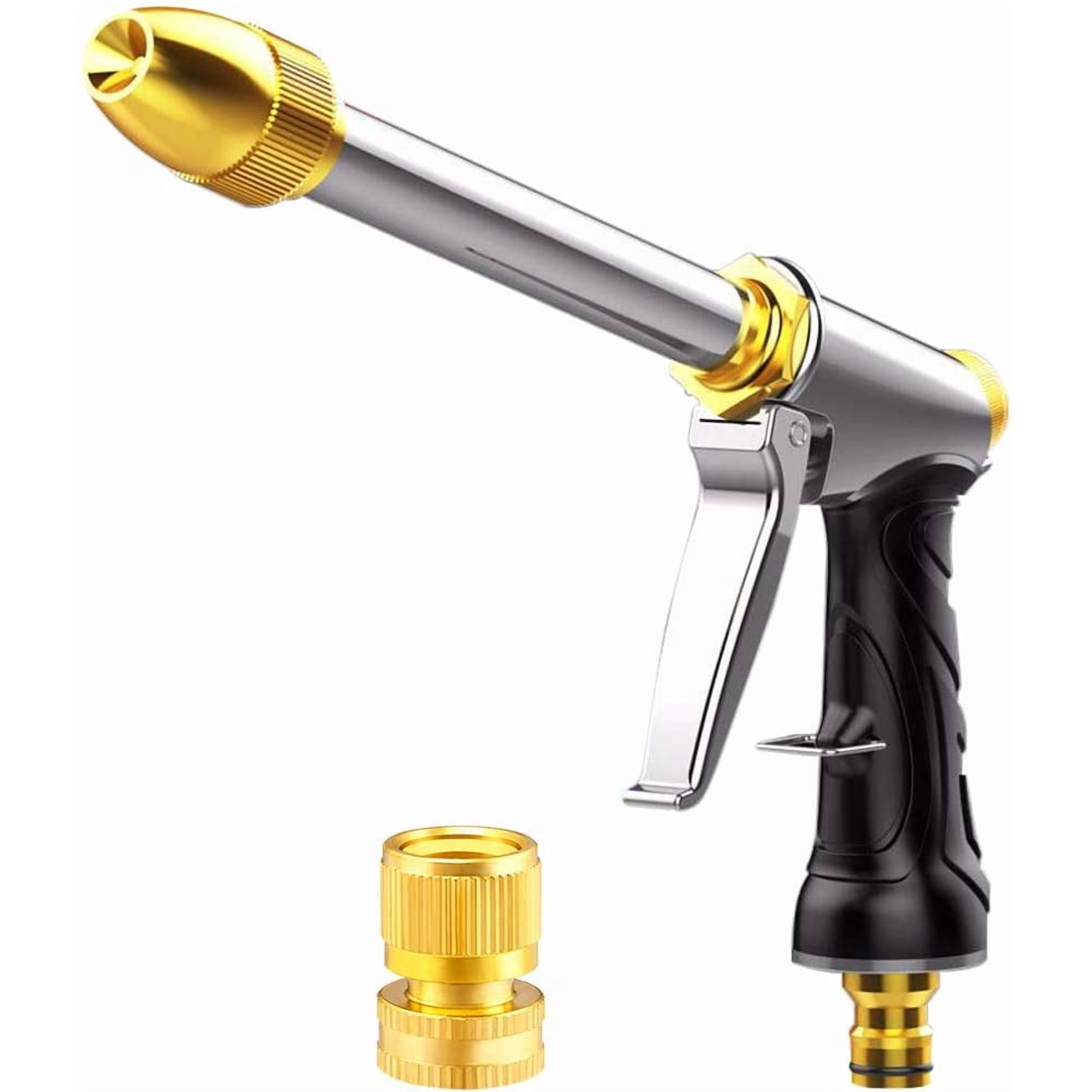 Heavy Duty Water Hose Nozzle, Long Rod Metal Spray Gun, 360° Rotating Brass Garden Nozzle for Car Wash Plants Lawn Pets