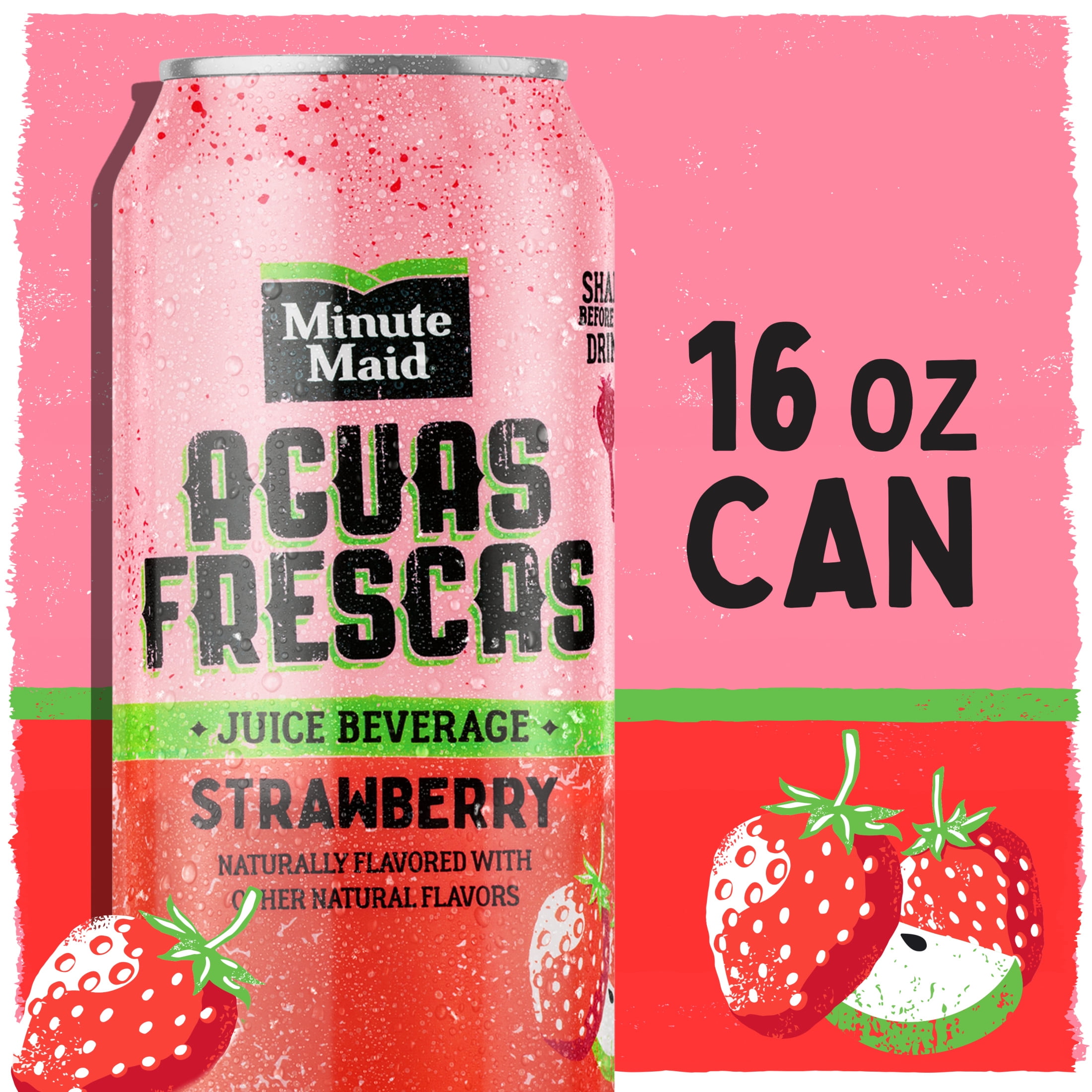 Minute Maid Aguas Frescas Strawberry Fruit Juice, 16 fl oz Can
