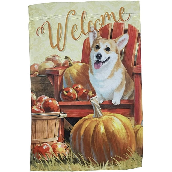 Corgi Fall Welcome Garden Flag – 12" x 18", Double Sided, Fall Harvest, Autumn Decor, Thanksgiving Decorations, Home Decor, Halloween, Garden Decor, Pumpkin Patch, Office, Greeting, School Classroom