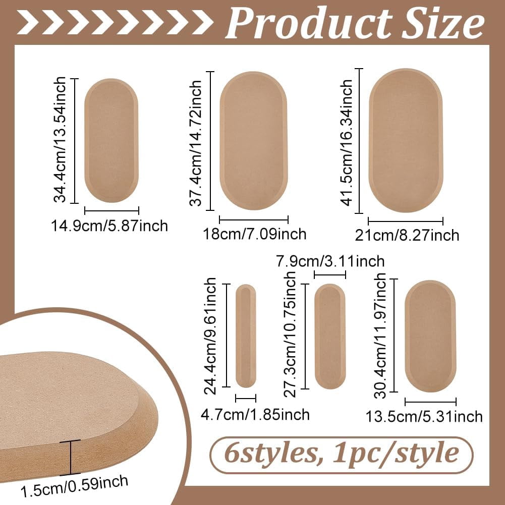 1set 6pcs 6 styles Wood Boards Ceramic Clay Drying Board Ceramic Making Tools Oval BurlyWood 244~415x47~210x15mm 1pc/style
