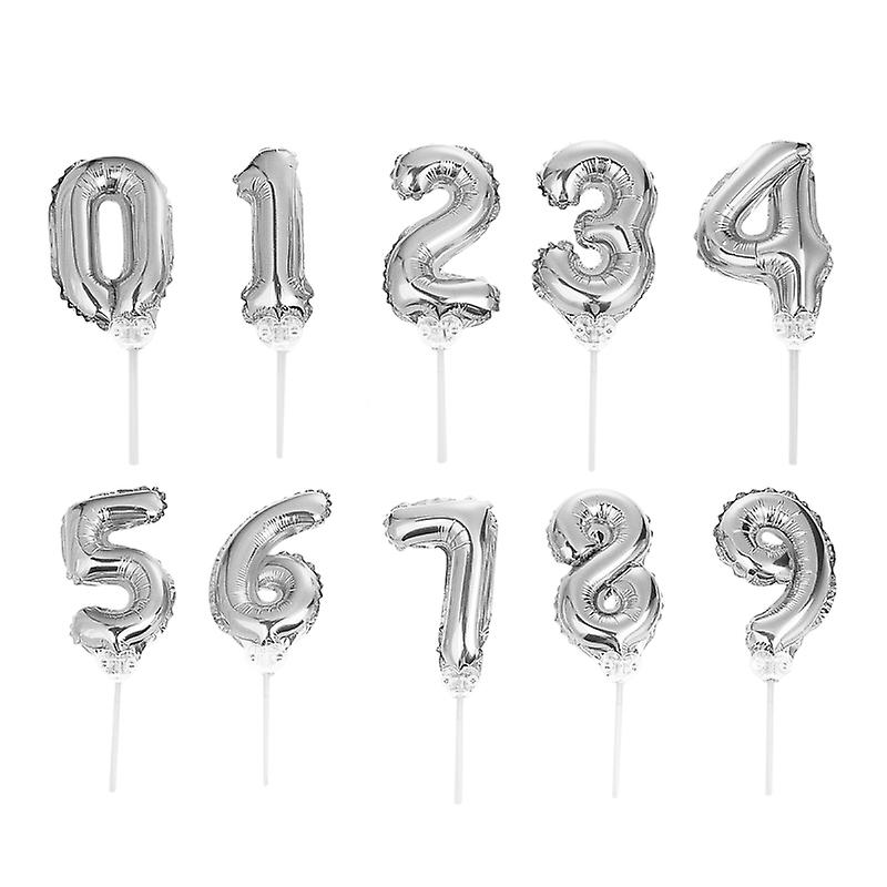 1 Set 10pcs Number Balloon Mini Foil Balloon Cake Fruit Dessert Decorative Topper Decorations