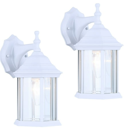 Outdoor Sconce Finish - 2 Pack of Exterior Outdoor Light Fixture Wall Lantern Sconce Clear Beveled Glass, White Finish