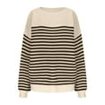thumbnail image 4 of Women's Sweaters Dropped Shoulders Jumper 2025 New Knit Shirts Stripe Pullover Oversized Clothing Ribbed Cable Knit Tops Casual Relaxed Sweater, 4 of 9