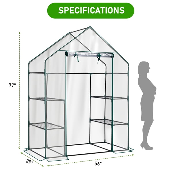 56" x 29" x 77" Mini Walk-in Greenhouse with PVC Cover, 4-Shelf Indoor Outdoor Plant Gardening Green House for Garden Backyard, Transparent