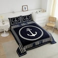 thumbnail image 4 of Erosebridal Anchor Decor Comforter Set King Size Ocean Nautical Themed Bedding Set Geometric Stripes Navy Blue Comforter Coastal Sea Adventure Quilt Set, 4 of 7