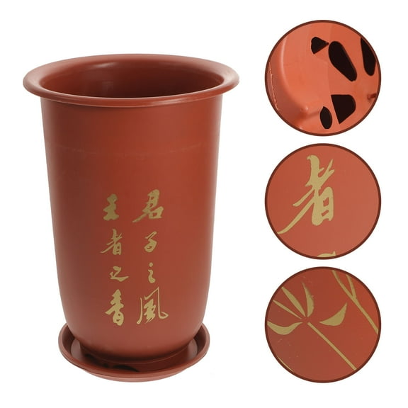 OATIPHO 2Pcs Pots For Plants Red Resin Round Container For Indoor Use