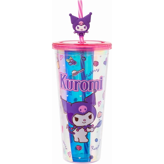 Silver Buffalo Sanrio Hello Kitty and Friends Kuromi Iridescent Plastic Cold Cup with Lid and Straw Topper, 24 Ounces
