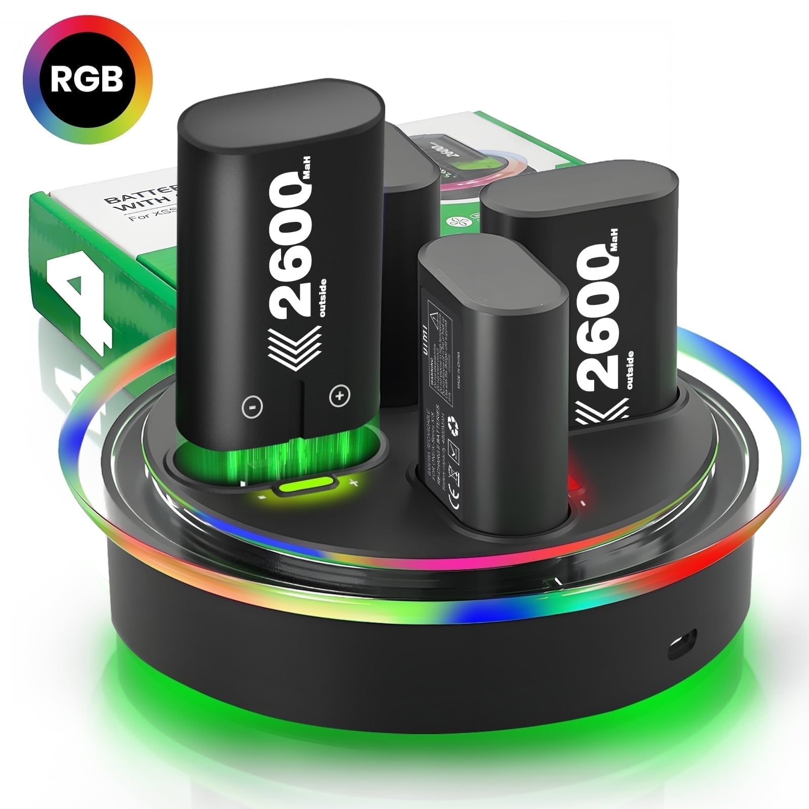 4X2600mAh(6240mWh) Rechargeable for xbox Battery Pack, 4-in-1 Charger Staion, for Xbox Controller Batteries Charging Dock, RGB, for Xbox One/Series X|S