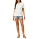 thumbnail image 2 of INSPIRE CHIC Women's Puff Short Sleeve Casual Round Neck Solid Top Pullover Keyhole Back Blouse White XS, 2 of 5