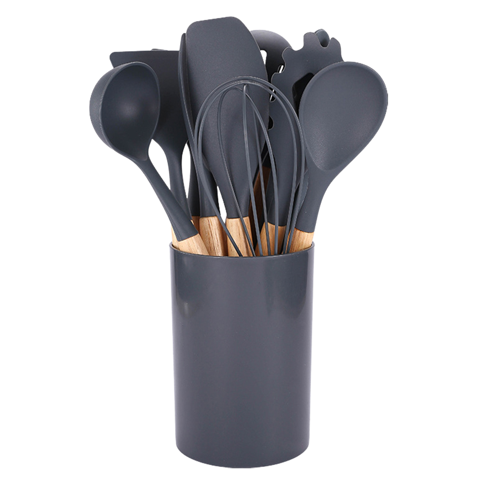 Homelife Silicone Kitchen Utensils Set with Wooden Handle Heat-Resistant Cooking Tools Non-Stick Safe Kitchenware Set for Home Restaurant