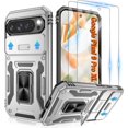 thumbnail image 1 of KOMI for Google Pixel 9 Pro XL Case with [2 Pack] HD Screen Protector + Slide Camera Cover, 360° Rotation Ring Kickstand [Military Grade] Shockproof Protective Phone Cover for Pixel 9 Pro XL, Grey, 1 of 5