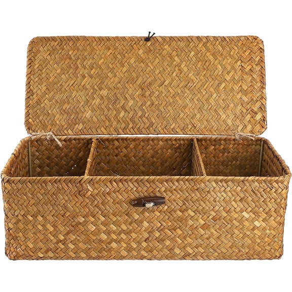 Woven Basket with Lid, Hand-Woven Water Hyacinth Storage Basket Home Organizer Bins,Toilet Paper Basket for Makeup, Clothes, Bathroom, Toilet and Home Items(Orange)