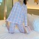 thumbnail image 1 of Pijama informal de manga larga para mujer, ropa de dormir, pantalón a cuadros, ropa de dormir con botones, conjunto de 2 piezas, traje de noche con bolsillo, 1 of 4