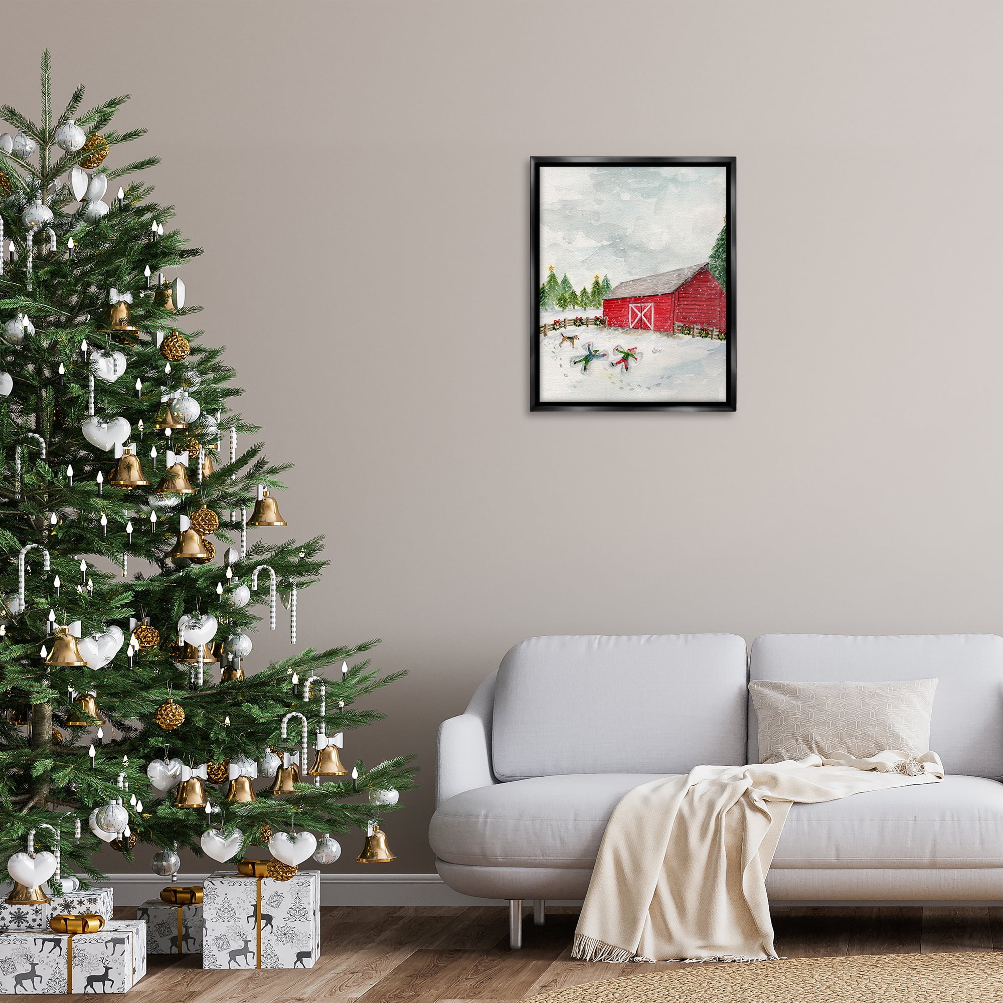 Stupell Industries New England Snow Angels Holiday Painting Black Floater Framed Art Print Wall Art, 25 x 31