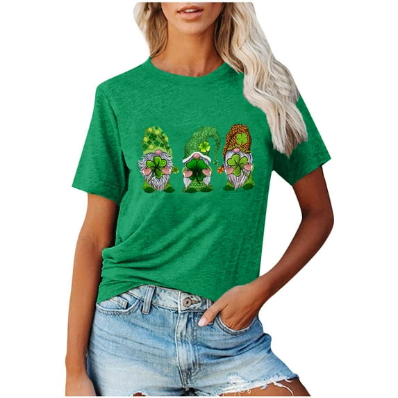 DxhmoneyHX Womens Green Tops T-Shirt Clover Blessed Graphic Tees Short Sleeve Crewneck Mama Tops