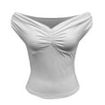 thumbnail image 6 of Womens Off the Shoulder Top Sleeveless Backless Y2K Crop Top Sexy V Neck Slim Fit Bustier Shirt Twist Knot Front Cap Sleeve Tank Going Out Slim Fitted Outfits Casual Summer Fashion, 6 of 7