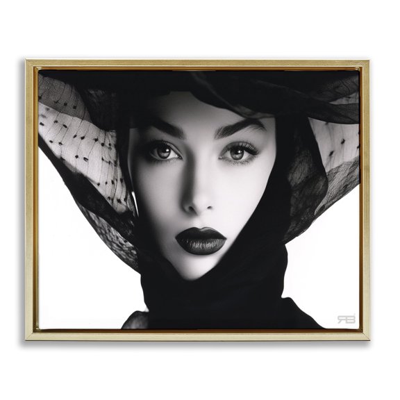 Stupell Industries Modern Woman with Black Veil Gold Floating Frame Canvas Art, 31 x 25, by RB