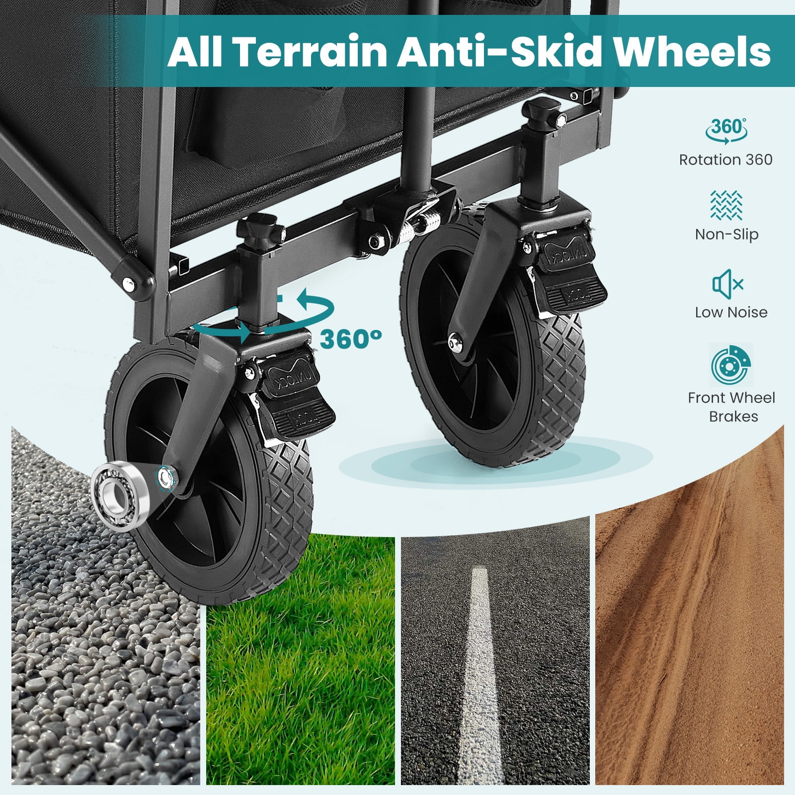 AENKYO Collapsible Folding Wagon, Heavy Duty Beach Cart, 350lb Weight Capacity for Sports and Camping