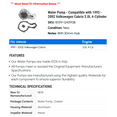 thumbnail image 2 of Water Pump - Compatible with 1995 - 2002 Volkswagen Cabrio 2.0L 4-Cylinder 1996 1997 1998 1999 2000 2001, 2 of 2