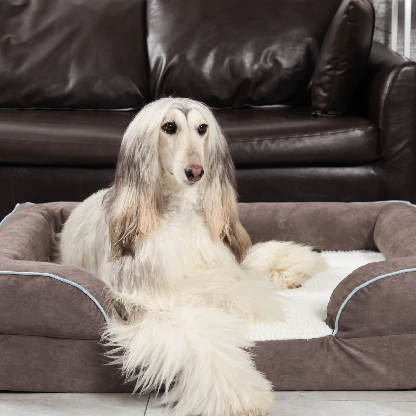 Laifug Large Orthopedic Premium Memory Foam Dog Bed, Dog Sofa with Washable and Removable Suede Cover, Waterproof Liner and Non-Slip Bottom Grey, Large(40''x32''x9'')