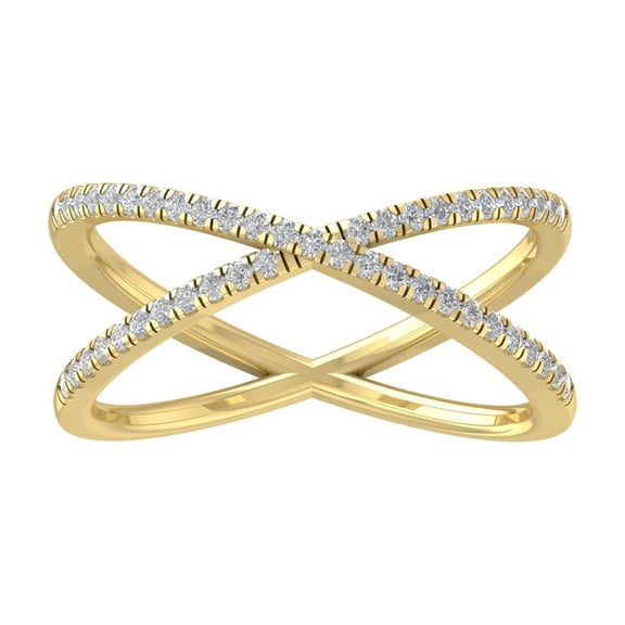 Araiya 14K Yellow Gold Diamond Criss Cross Band Ring (1/5 cttw, I-J Color, I2-I3 Clarity), Size 9