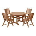 thumbnail image 2 of WestinTrends Malibu 5-Piece HDPE Round Patio Dining Table Set with Foldable Chairs, Teak, 2 of 15