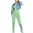 thumbnail image 2 of Qiylii Women’s Solid Color Suits,Long-Sleeves Short Top+High-Waist Skinny Pants, 2 of 3