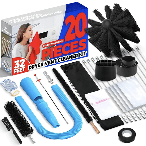 propuri 32feet Dryer Vent Cleaning Kit Include Dryer Vent Brush, Blue Dryer Lint Vacuum Attachment Dryer Lint Trap Brush, Vacuum & Dryer Adapters