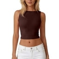 thumbnail image 2 of Women's High Neck Sleeveless Tank Tops with Backless Cropped Cut and Fitted Silhouette Featuring Solid Color Basic Style Coffee XL, 2 of 6
