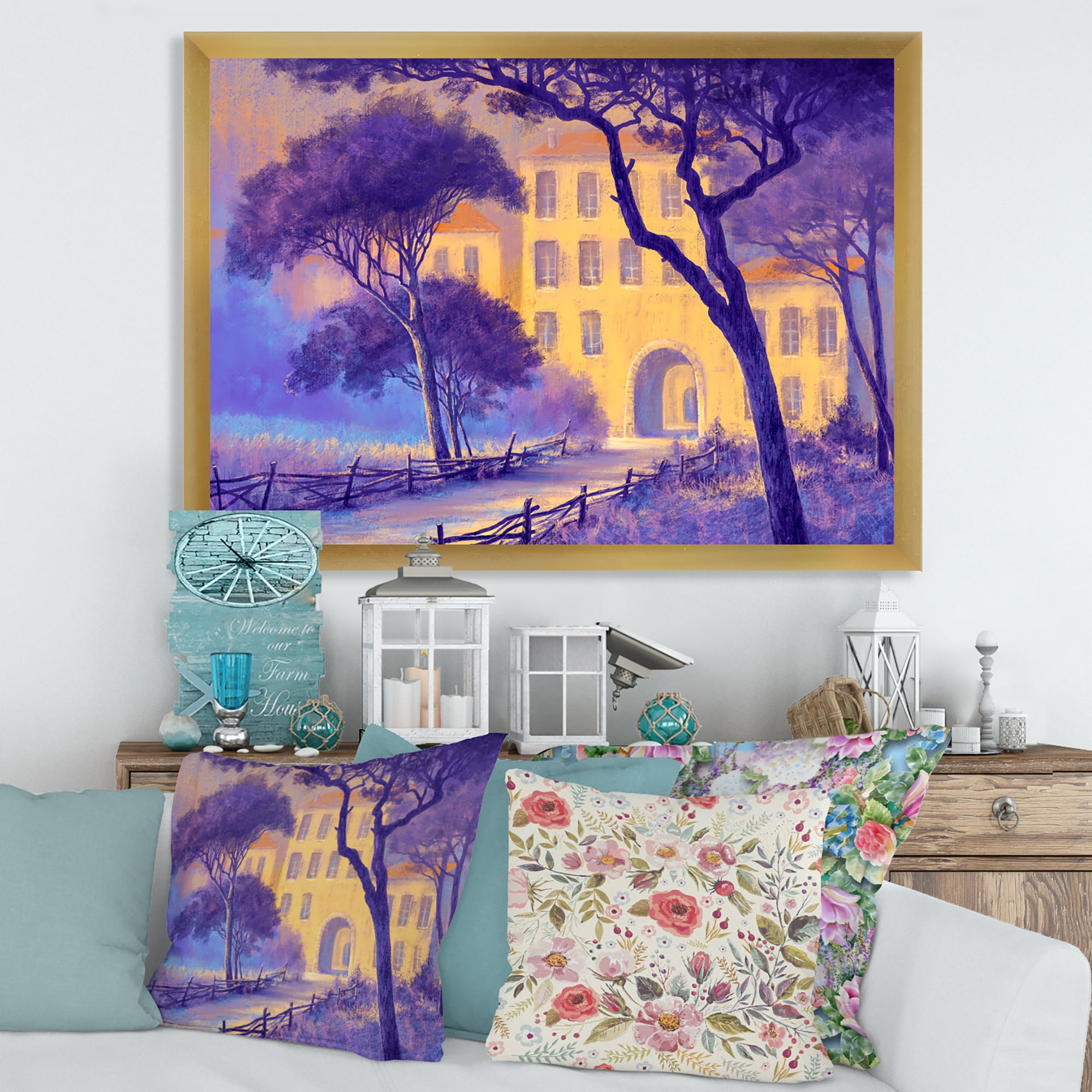 Designart 'Street Landscape OF Footpath & Trees In A City' Traditional Framed Art Print