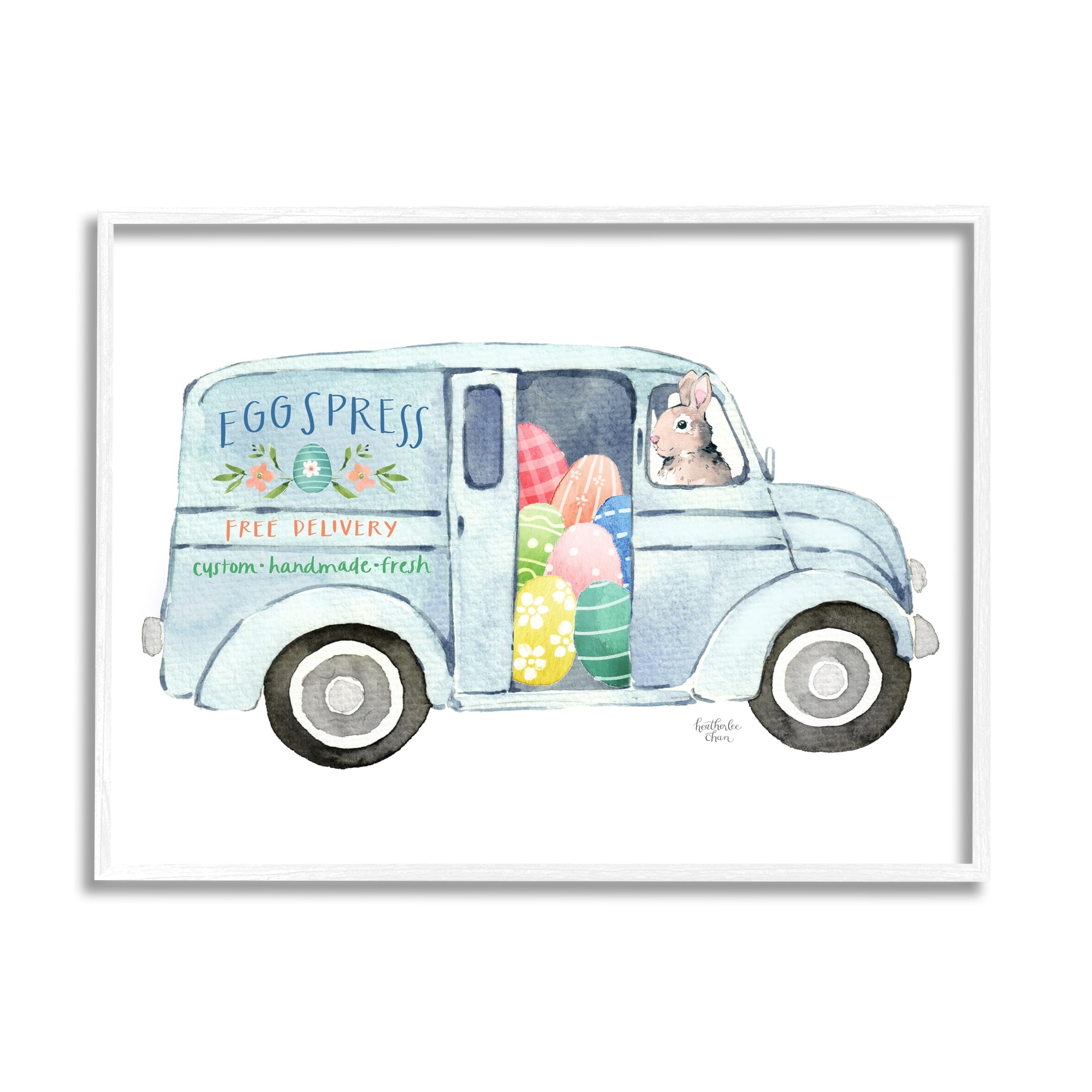 Stupell Industries Patterned Easter Eggs Truck Holiday Bunny Painting Painting White Framed Art Print Wall Art, Design by Heatherlee Chan