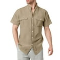 thumbnail image 2 of Coorders Men’s & Big Men’s George Linen Crew Neck Button Down Shirts with Double Pocket, Khaki, XXL, 2 of 7