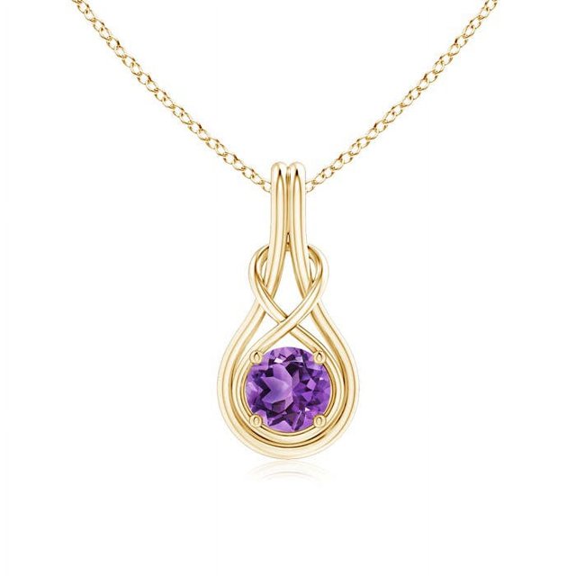 Angara Collier en Améthyste Naturelle - Pendentif Solitaire en Améthyste Ronde Nœud Infini en Or Jaune 14 K pour Femmes