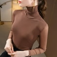 thumbnail image 2 of Jalioing Women's Turtleneck Undershirt Plus Size Long Sleeve Bottoms Shirt Spring Lightweight Slim Blouse (Large, Coffee), 2 of 3