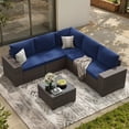 thumbnail image 4 of STARY 6 Pieces Outdoor Sectional Sofa with Wide Armrests, Patio Conversation Set, PE Rattan Furniture Set for Backyard, Blue, 4 of 9