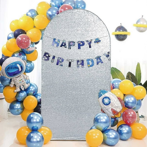 4x7.2ft Silver Sparkly Sequin Arch Backdrop Cover for Wedding Birthday