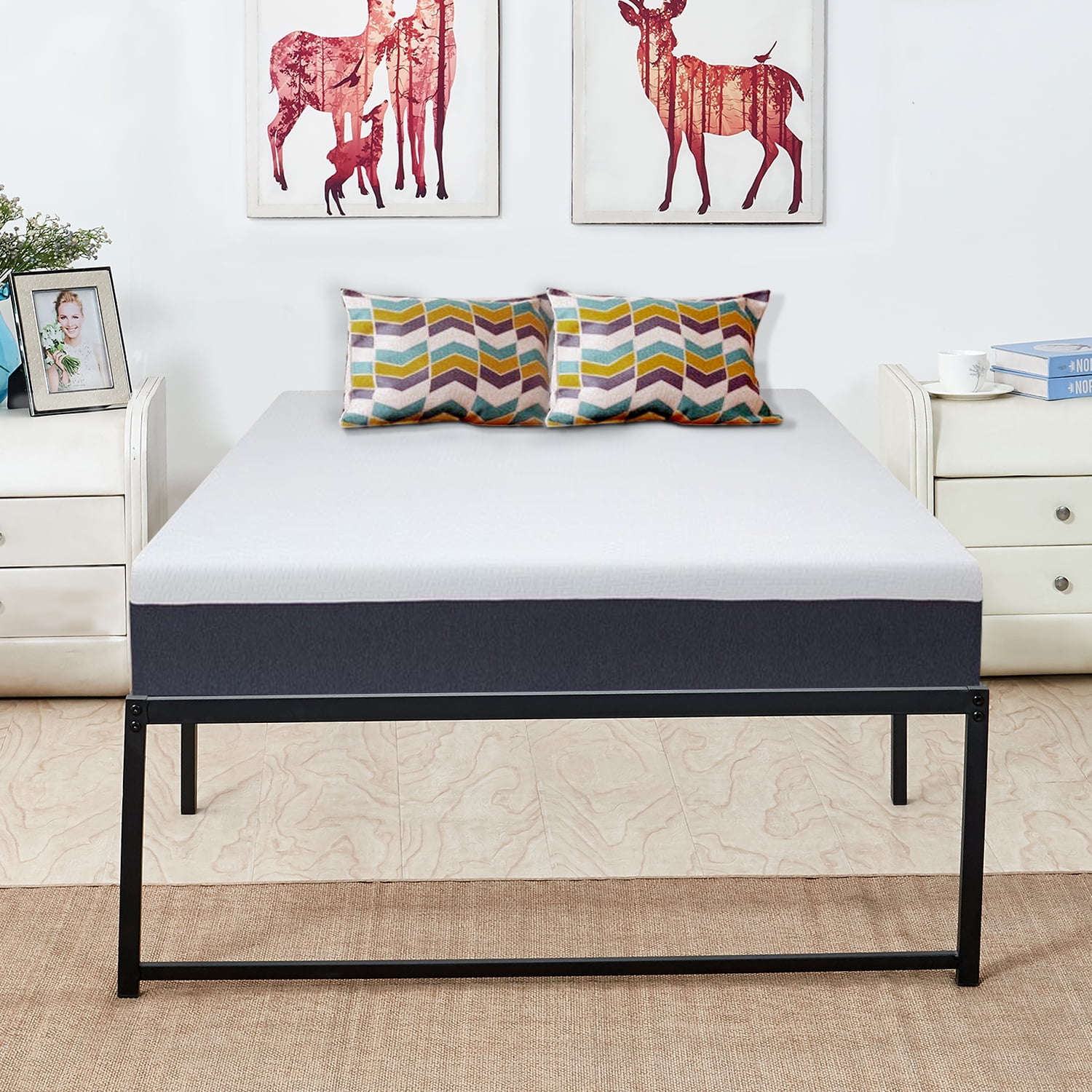 VECELO Black Metal Bed Base / Bed Frame /Metal Platform/ Mattress