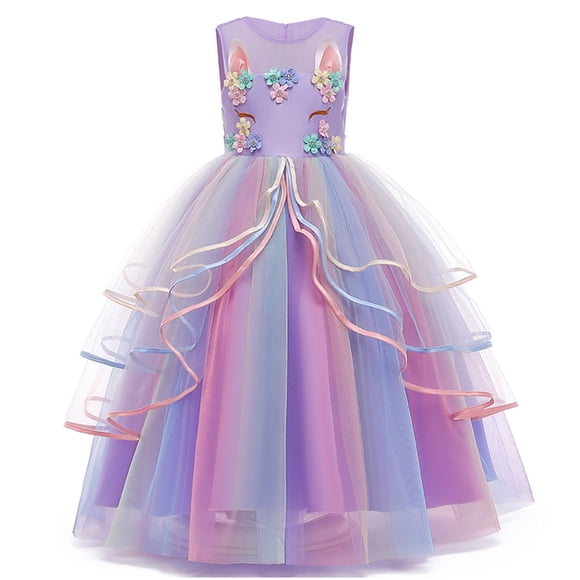 eKids Princess Girl Dress Long Tulle Gown Flower Girls Unicorn Costume