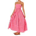 thumbnail image 3 of Women'S Striped Back Smocked Maxi Dress Spaghetti Strap Cut Out Flowy Swing Long Dress Watermelon Red S, 3 of 9