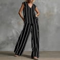 thumbnail image 2 of Levmjia Women Sets 2 Piece Outfits V Neck Sleeveless Striped Top High Waist Wide Leg Pants Pocket Set Summer Fashion Casual Loose Comfortable Travel Vacation Beachwear, 2 of 6
