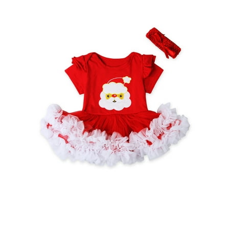 

Newborn Baby Girls Christmas Clothes 2PCS Tutu Romper Bodysuit Headbands Outfits