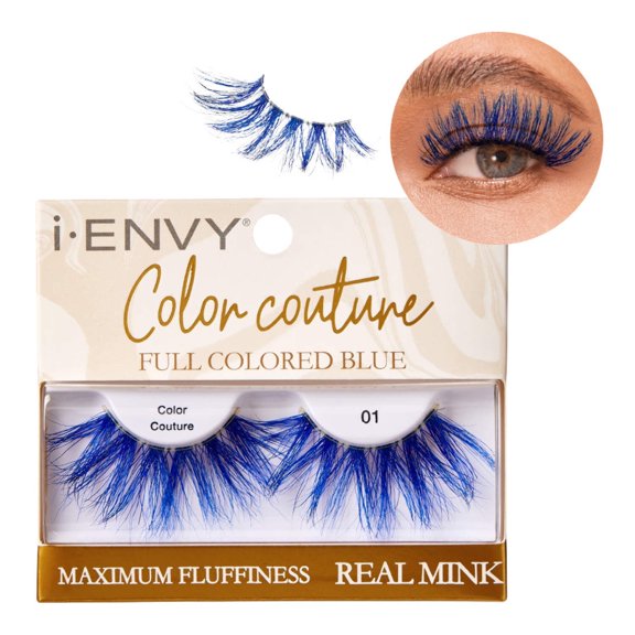 iENVY False Eyelashes Faux Mink Color Couture Full Colored Lashes Maximum Fluffiness and Volume Fake Eyelashes (Blue)