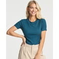 thumbnail image 2 of Real Essentials 3 Pack: Women's Round Neck Short Sleeve Ribbed Shapewear Bodysuit Shirt Tops - (Available in Plus Size), 2 of 6